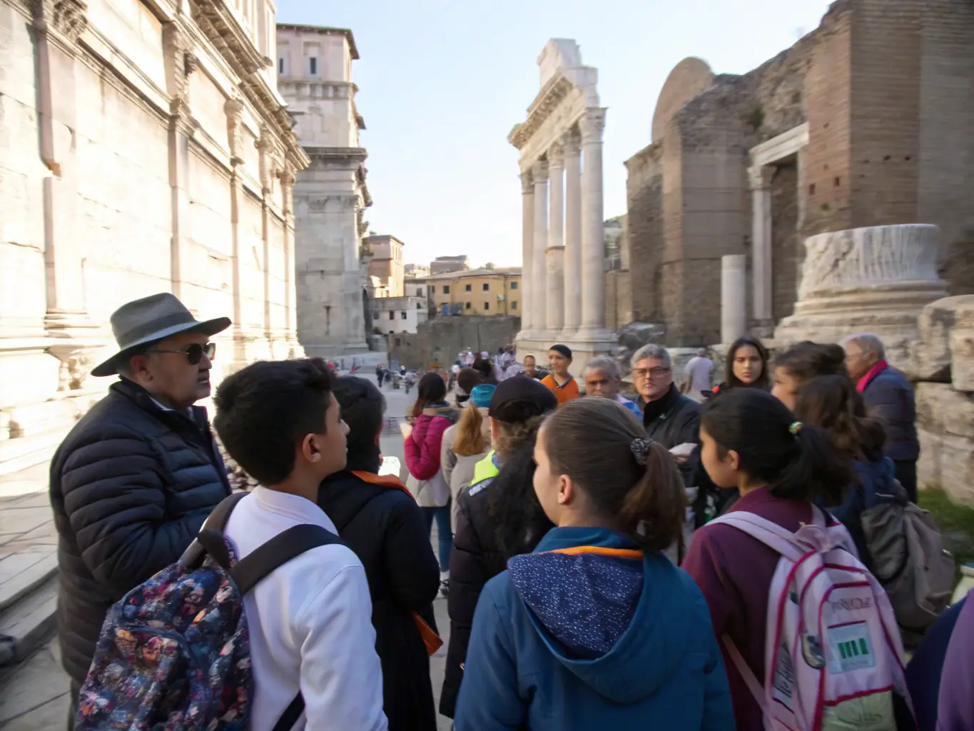 A photograph of a group of people participating in a guided tour of a historical site, with a knowledgeable guide explaining the history and significance of the location.